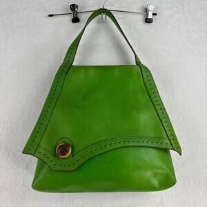 Guild Creations Vintage 1960s Green Leather Purse Mod-era Asymmetrical